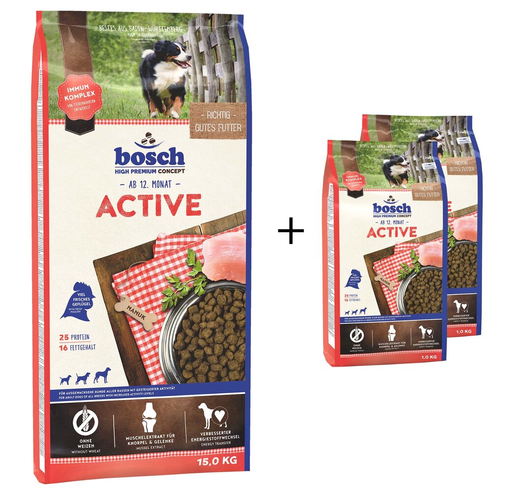 RINKINYS bosch Petfood Active (High Premium), 15kg + 2kg цена и информация | Sausas maistas šunims | pigu.lt