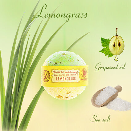 Vonios burbulas "Lemongrass" su jūros druska ir vynuogių sėklų aliejumi, Saules Fabrika, 145 g kaina ir informacija | Dušo želė, aliejai | pigu.lt