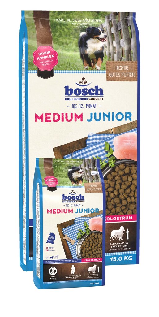 Bosch Petfood Medium Junior High Premium vidutinių veislių šuniukams, 15 kg+2 kg цена и информация | Sausas maistas šunims | pigu.lt