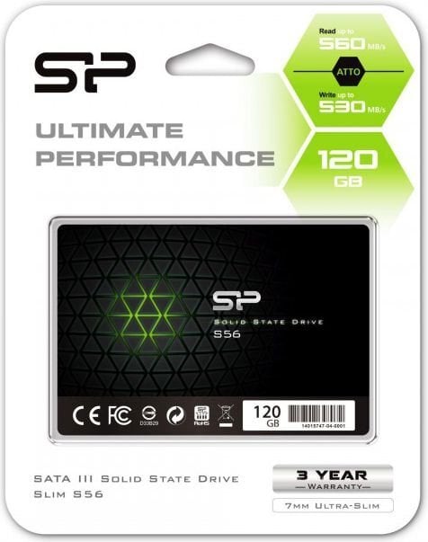 Silicon Power S56 120GB SATA3 (SP120GBSS3S56B25) цена и информация | Vidiniai kietieji diskai (HDD, SSD, Hybrid) | pigu.lt