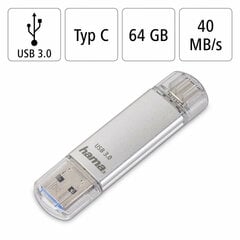 HAMA FlashPen C-Laeta Type-C USB 3.1/USB 3.0 64GB 70 MB/s Silver kaina ir informacija | USB laikmenos | pigu.lt