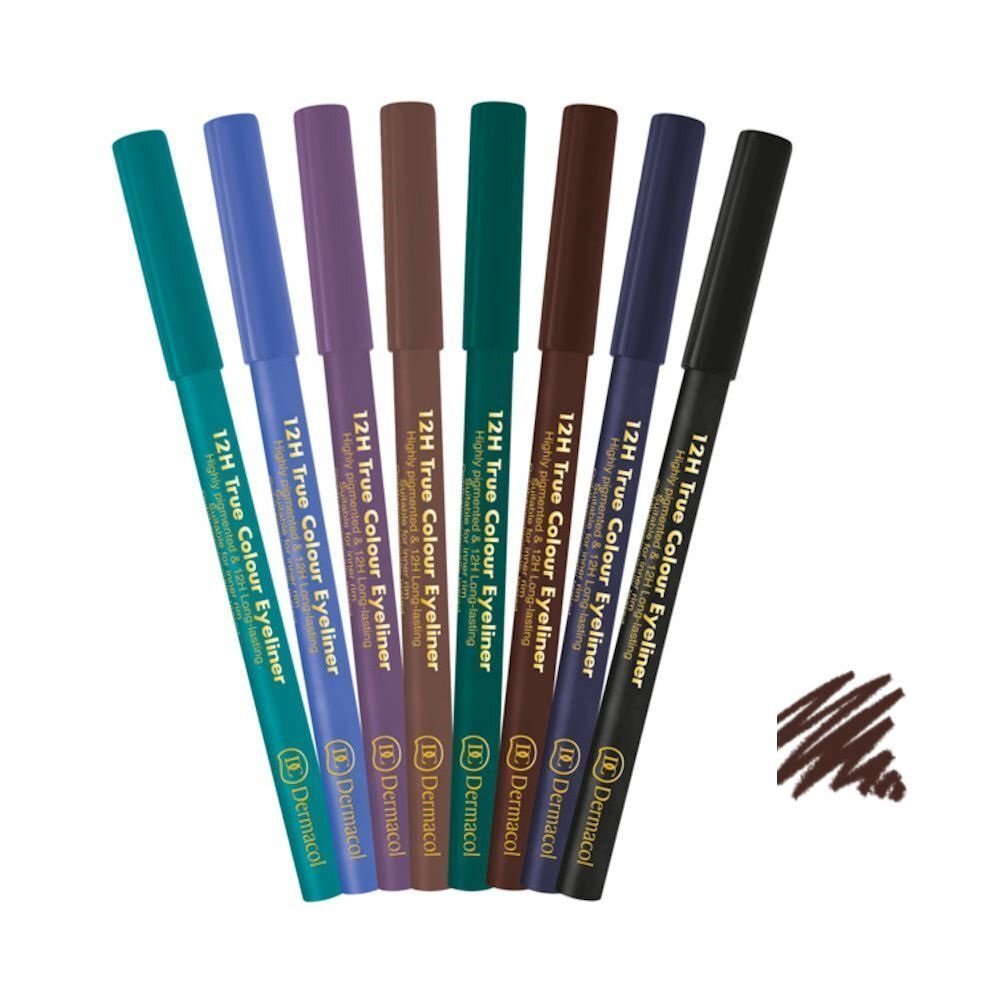 Akių kontūro pieštukas Dermacol 12h True Colour 0.28 g, 6 Dark Brown kaina ir informacija | Akių šešėliai, pieštukai, blakstienų tušai, serumai | pigu.lt