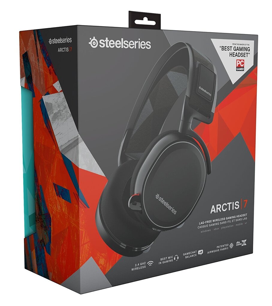 SteelSeries - Arctis 7 gaming headsets, Black цена и информация | Ausinės | pigu.lt