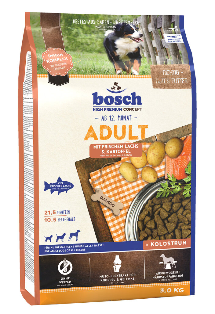 Bosch Petfood Adult Salmon & Potato (High Premium) 3kg kaina ir informacija | Sausas maistas šunims | pigu.lt
