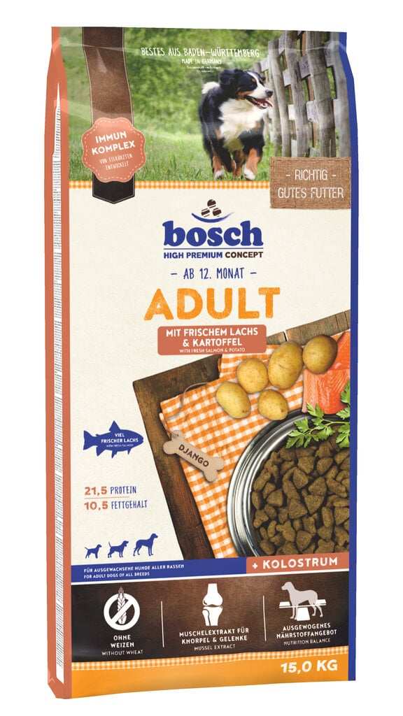Bosch Petfood Adult Salmon & Potato (High Premium) 15kg kaina ir informacija | Sausas maistas šunims | pigu.lt