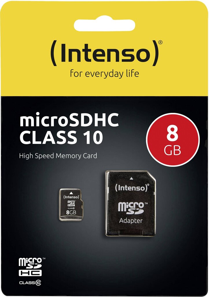 Atminties kortelė Intenso - Micro SDHC 8GB Class 10 + Adapteris kaina ir informacija | Atminties kortelės telefonams | pigu.lt