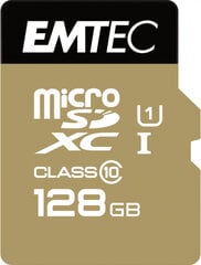 Emtec Micro SD Memory Card with Adaptor EMTEC ECMSDM128GXC10GP цена и информация | Карты памяти для телефонов | pigu.lt