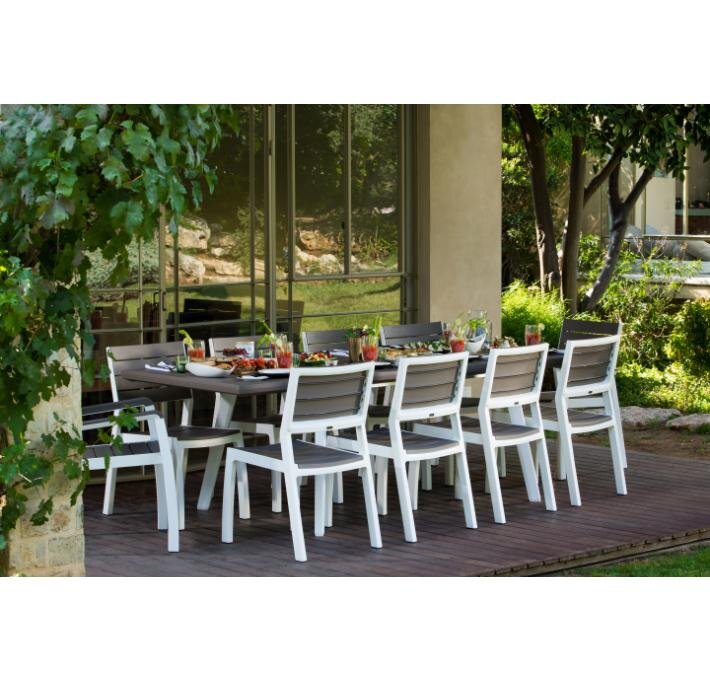 Išskleidžiamas sodo stalas Keter Harmony Extendable, baltas/rudas kaina ir informacija | Lauko stalai, staliukai | pigu.lt