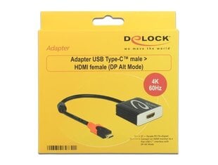 Delock KAB Адаптер USB-C > HDMI (ST-BU) 4K 60Hz DeLOCK Черный цена и информация | Кабели и провода | pigu.lt