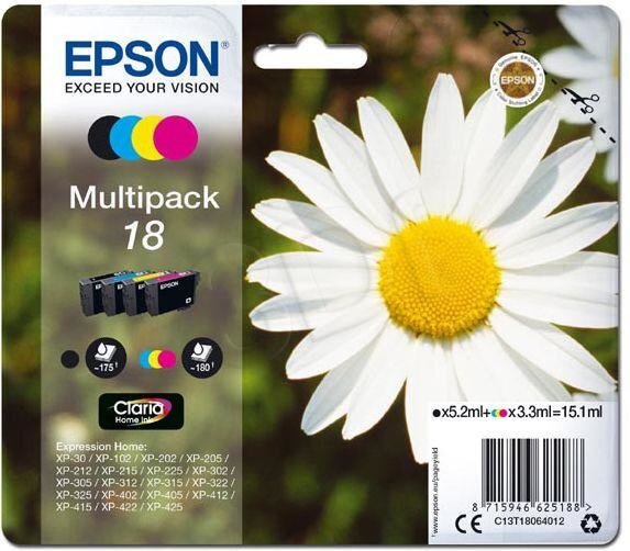 EPSON 18 ink cartridge black and tri-colour standard capacity 15.1ml 4-pack blister without alarm kaina ir informacija | Kasetės rašaliniams spausdintuvams | pigu.lt