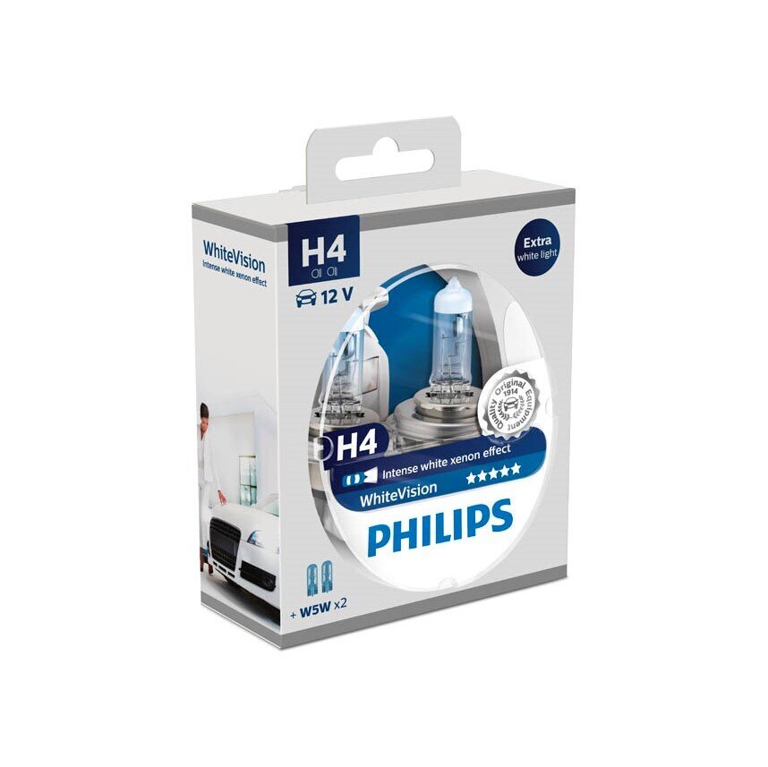 Automobilio lemputės Philips White Vision H4 12V 60/55W, 2vnt kaina ir informacija | Automobilių lemputės | pigu.lt