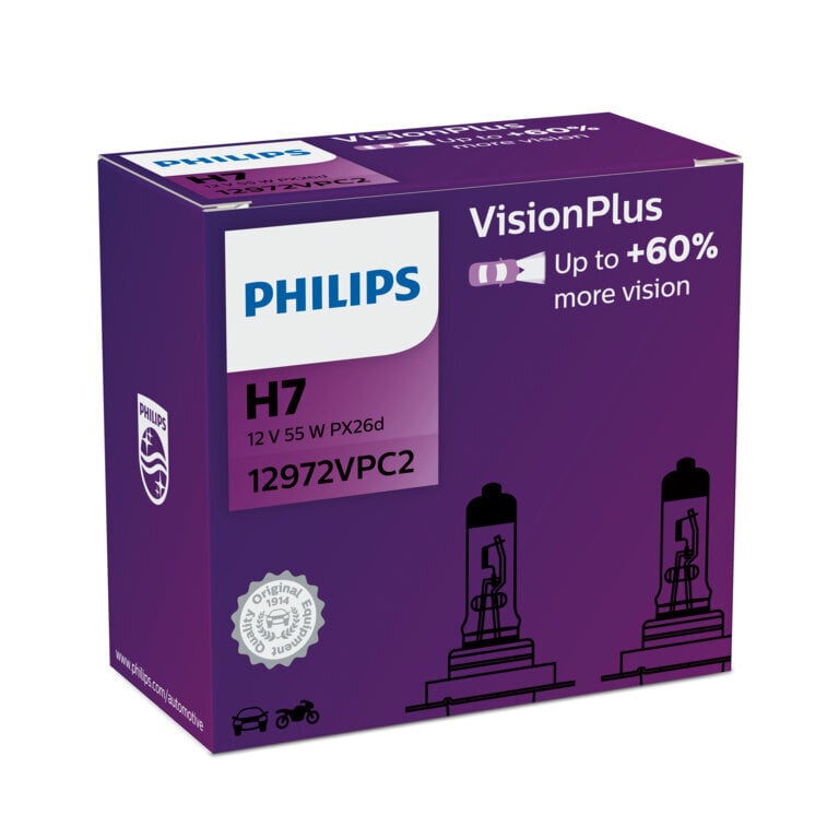 Automobilio lemputė Philips Vision Plus +60% H7 12V 60/55W цена и информация | Automobilių lemputės | pigu.lt