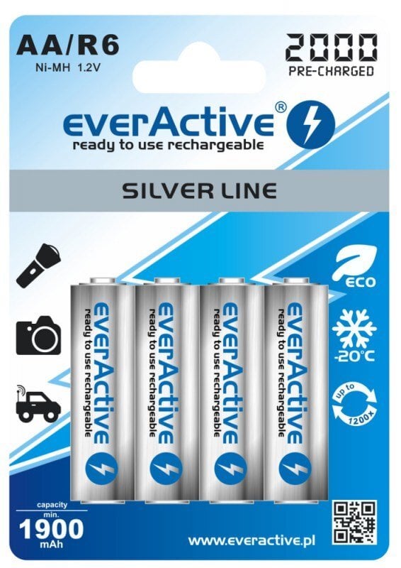 everActive Silver Line įkraunami elementai AA , 4 vnt. kaina ir informacija | Elementai | pigu.lt