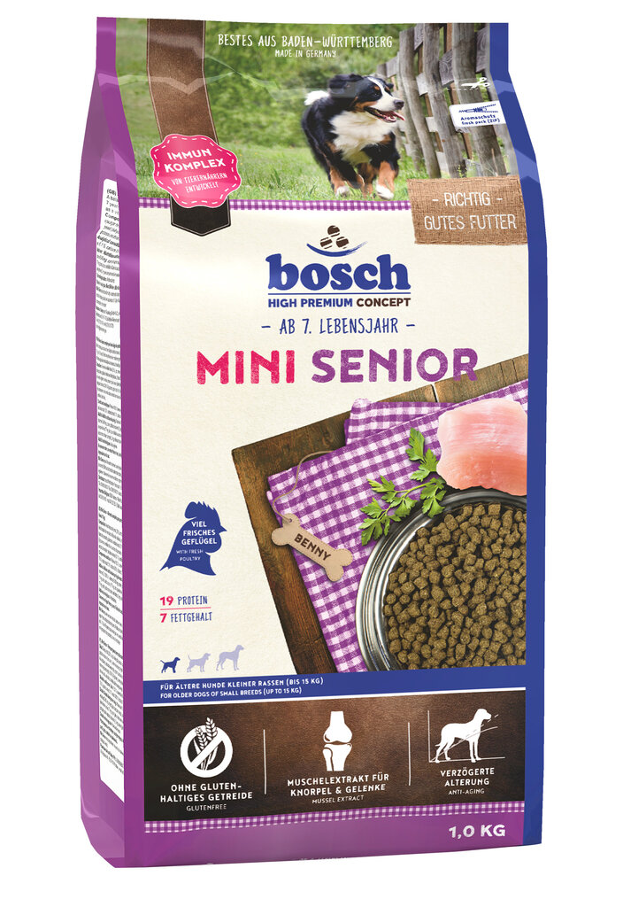 Bosch Petfood Mini Senior (High Premium) 1kg kaina ir informacija | Sausas maistas šunims | pigu.lt