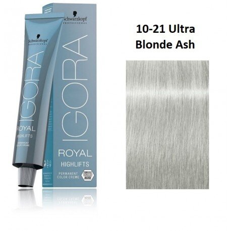 Profesionalūs plaukų dažai Schwarzkopf Professional Igora Royal Highlifts, 10-21 Ultra Blonde Ash, 60 ml kaina ir informacija | Plaukų dažai | pigu.lt