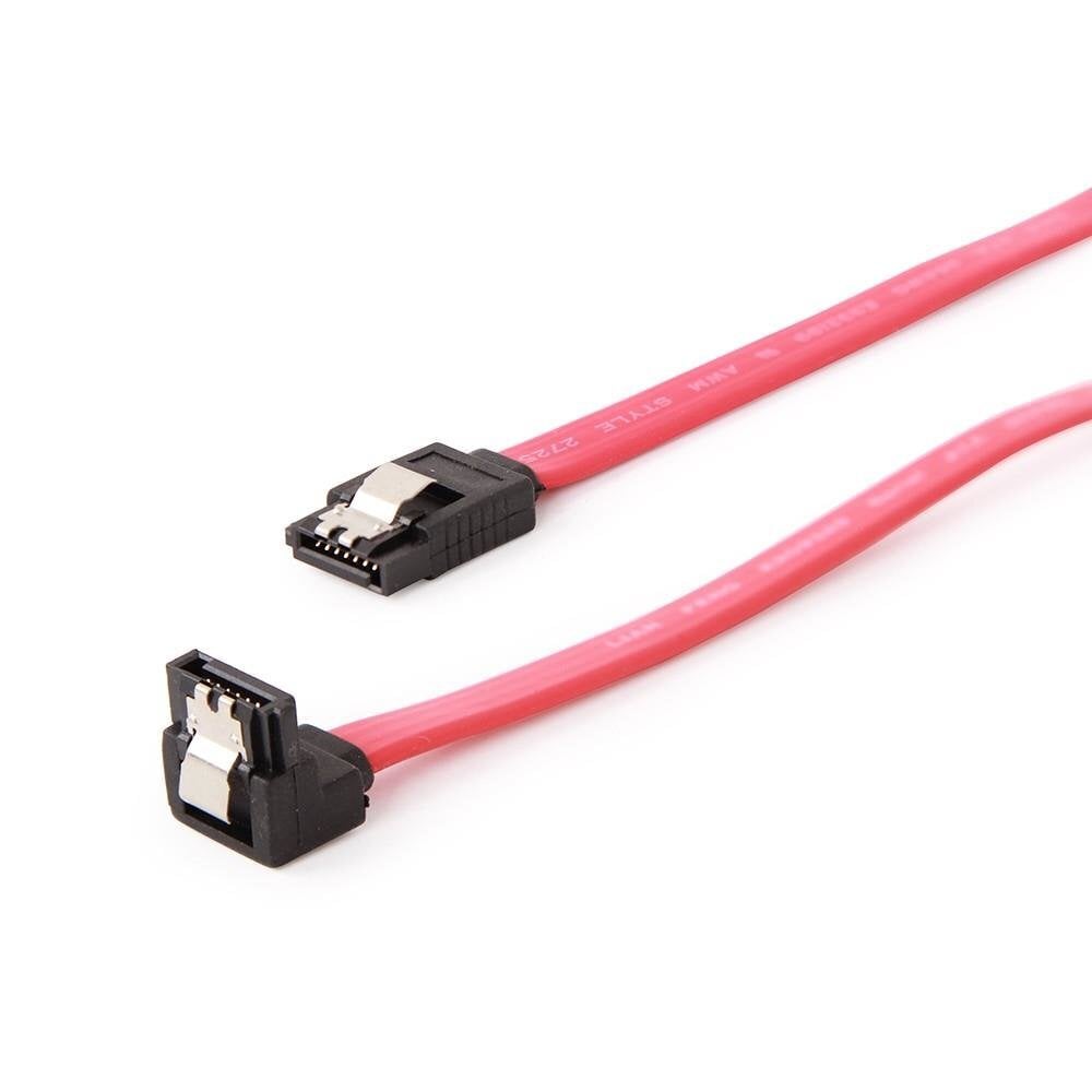 Gembird Serial ATA III 50 cm Data Cable with 90 degree bent, metal clips, red цена и информация | Kabeliai ir laidai | pigu.lt