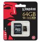 Atminties kortelė Kingston 64 GB microSDXC Class U3 UHS-I 90R/45W su adapteriu цена и информация | Atminties kortelės telefonams | pigu.lt