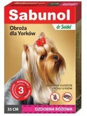 Sabunol dekoratyvinis antkaklis jorkšyro terjerams nuo blusų ir erkių, 35 cm, rožinis kaina ir informacija | Vitaminai, papildai, antiparazitinės priemonės šunims | pigu.lt