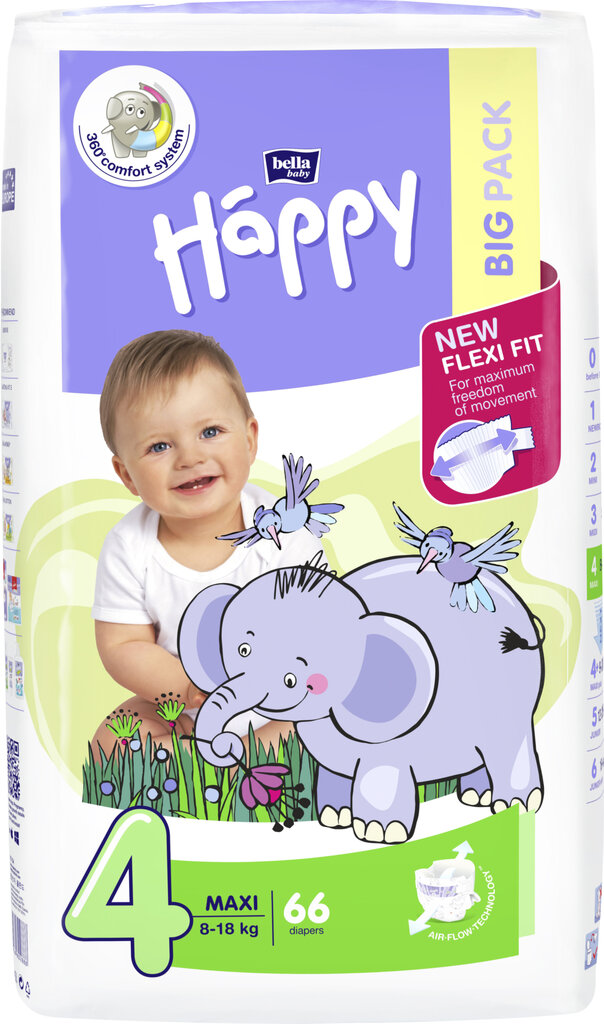 Sauskelnės Happy Maxi, 4. dydis (8-18 kg), 66 vnt. kaina ir informacija | Sauskelnės | pigu.lt