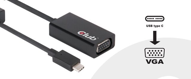 Club 3D CAC-1502, USB-C/VGA, 0.15 m kaina ir informacija | Kabeliai ir laidai | pigu.lt