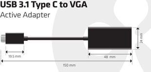 Club 3D CAC-1502, USB-C/VGA, 0.15 м цена и информация | Кабели и провода | pigu.lt