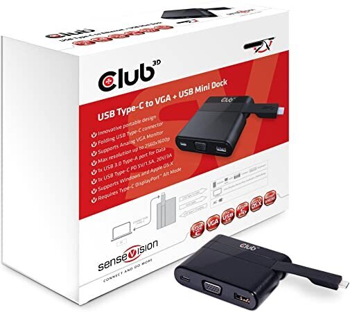 CLUB3D USB Type C to VGA + USB 3.0 + USB Type C Charging Mini Dock kaina ir informacija | Adapteriai, USB šakotuvai | pigu.lt