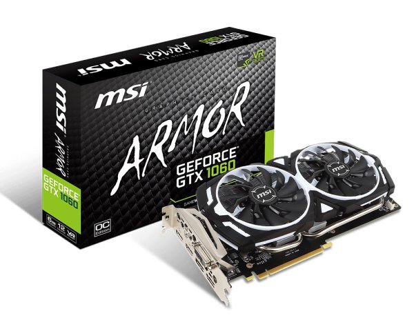 MSI GeForce GTX 1060 ARMOR OC V1 6GB GDDR5 (192 Bit) 2xHDMI, DVI, 2xDP, BOX (GTX 1060 ARMOR 6G OCV1) kaina ir informacija | Vaizdo plokštės (GPU) | pigu.lt