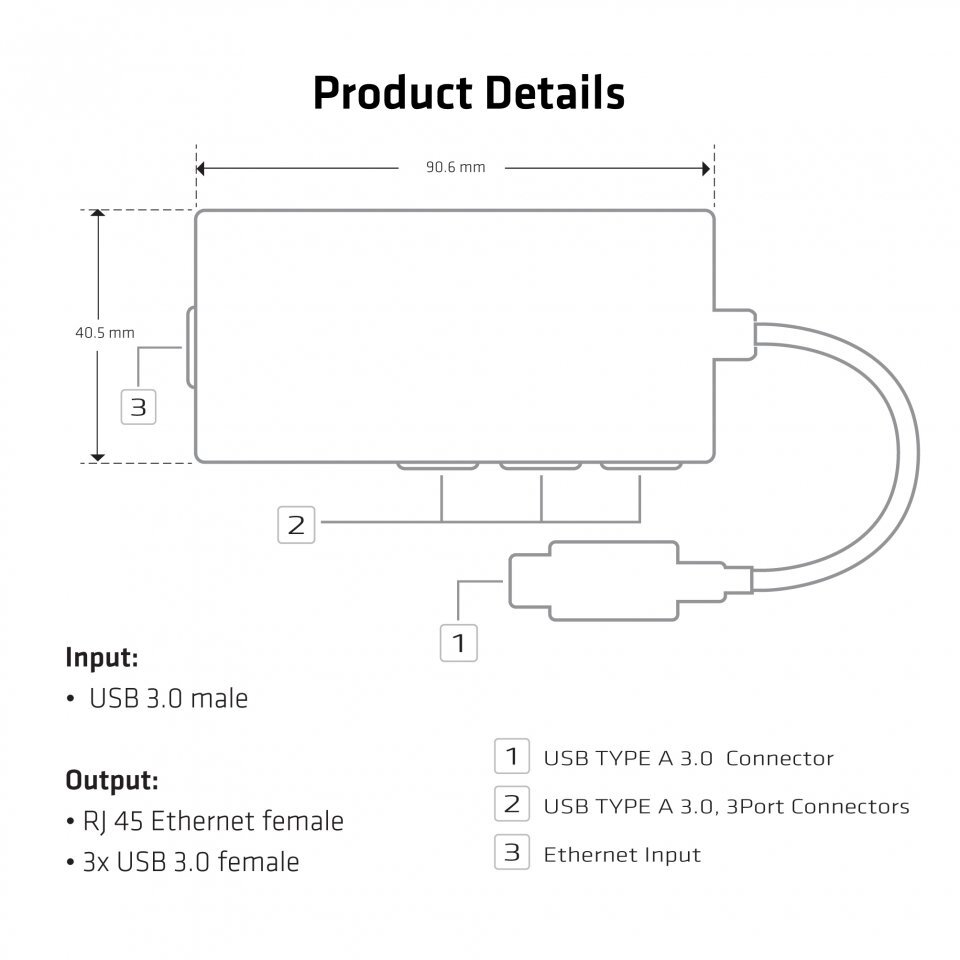 Club 3D USB 3.0 3-port hub with gigabit ethernet kaina ir informacija | Adapteriai, USB šakotuvai | pigu.lt