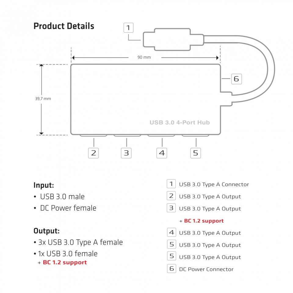 Club 3D USB 3.0 hub 4-port with power adapter kaina ir informacija | Adapteriai, USB šakotuvai | pigu.lt