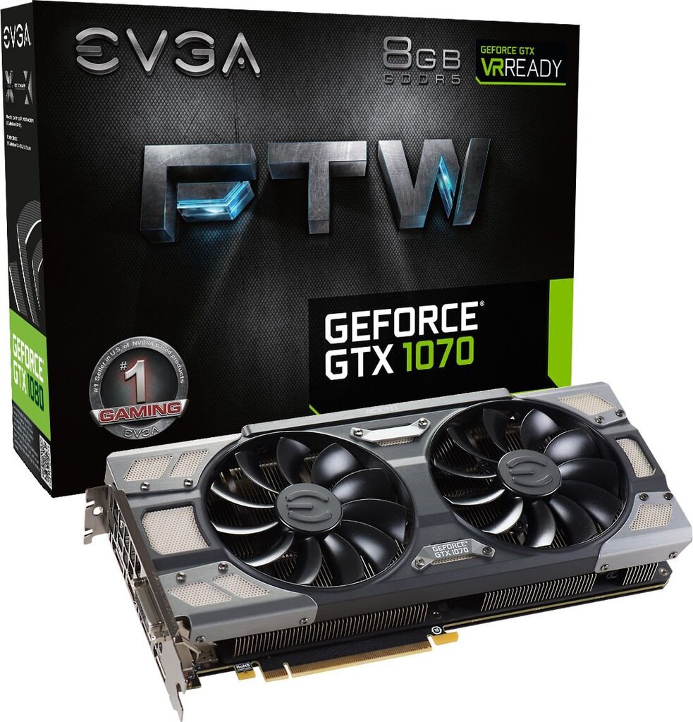 EVGA GeForce GTX 1070 FTW Gaming ACX 3.0 8GB GDDR5 (256 Bit) HDMI, DVI, 3x DP (08G-P4-6276-KR) kaina ir informacija | Vaizdo plokštės (GPU) | pigu.lt