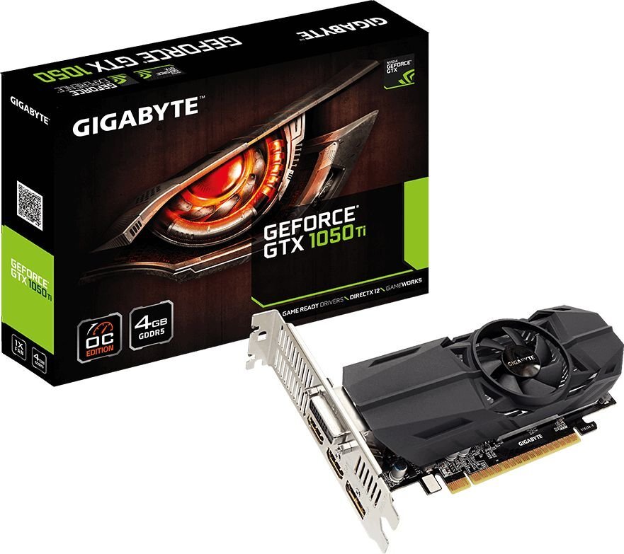 Gigabyte GeForce GTX 1050 Ti 4GB GDDR5 (128 Bit) 2xHDMI, DVI, DP (GV-N105TOC-4GL) kaina ir informacija | Vaizdo plokštės (GPU) | pigu.lt