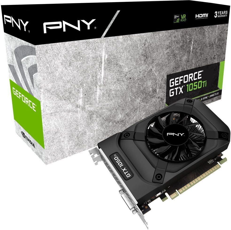 PNY Technologies GeForce GTX 1050 Ti 4GB GGDR5 (128 Bit) HDMI, DVI, DP, BOX (GF105IGTX4GEPB) цена и информация | Vaizdo plokštės (GPU) | pigu.lt