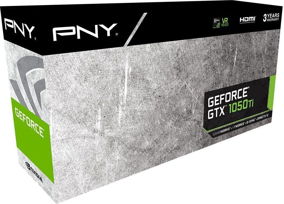 PNY Technologies GeForce GTX 1050 Ti 4GB GGDR5 (128 Bit) HDMI, DVI, DP, BOX (GF105IGTX4GEPB) цена и информация | Vaizdo plokštės (GPU) | pigu.lt