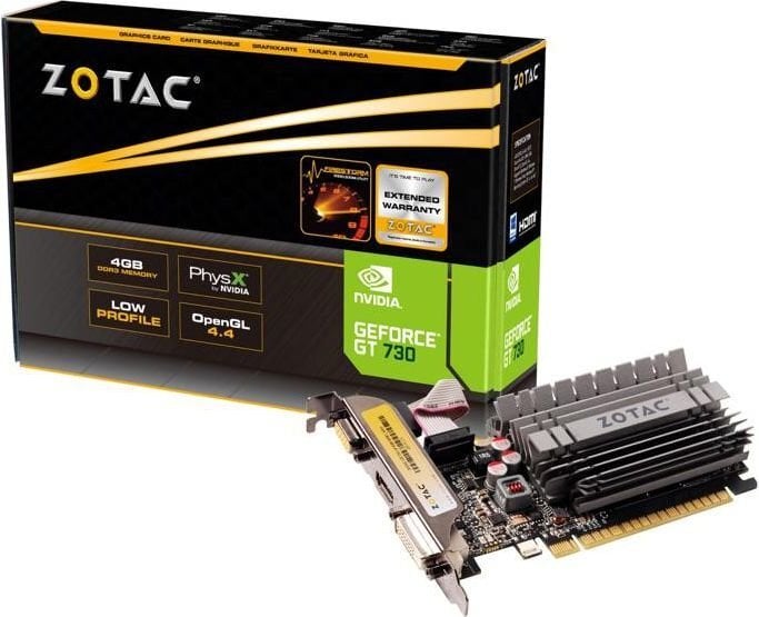 Zotac GeForce GT 730 Zone Edition 4GB DDR3 (64 bit) HDMI, DVI, VGA, BOX (ZT-71115-20L) kaina ir informacija | Vaizdo plokštės (GPU) | pigu.lt