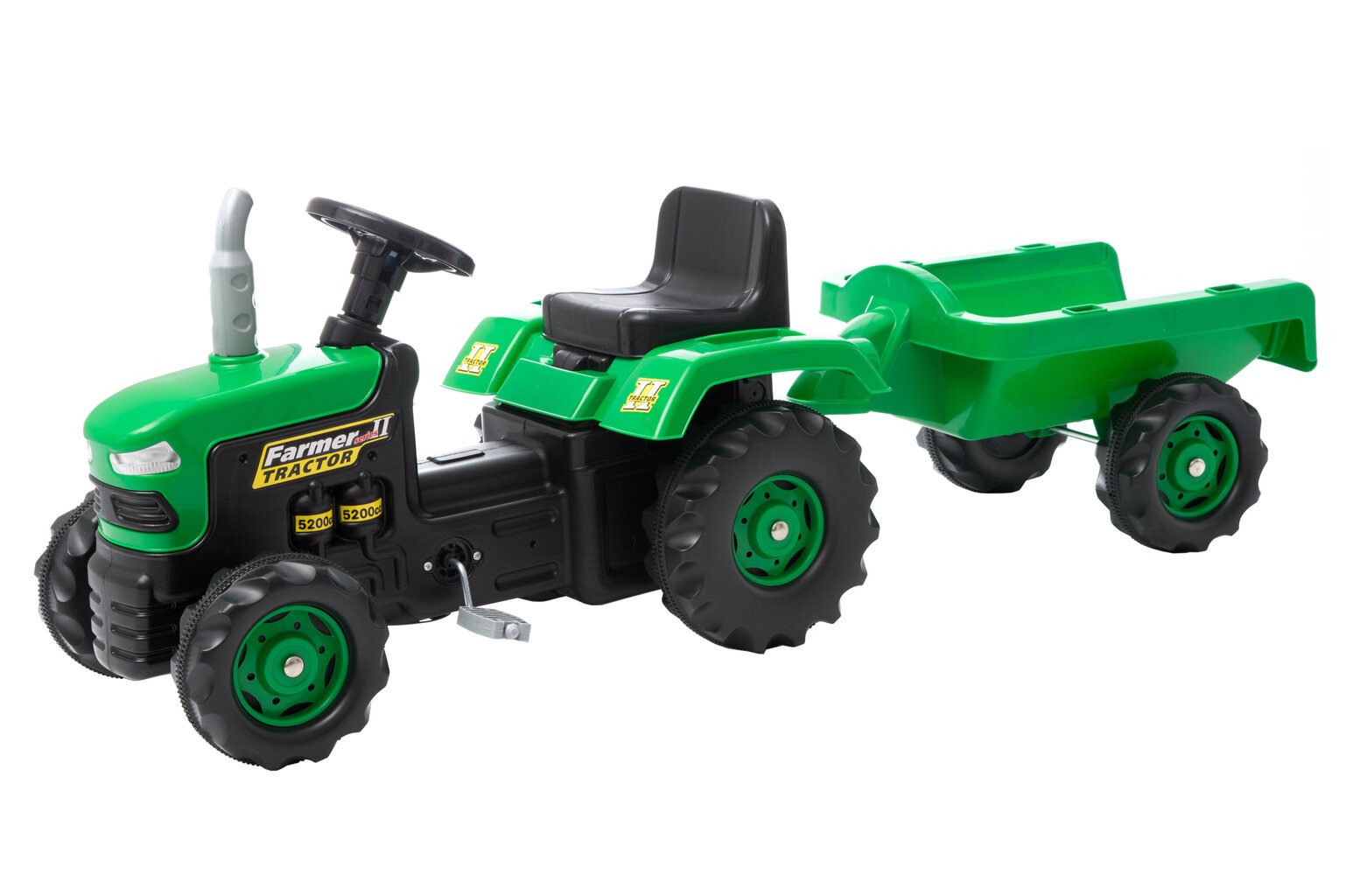 Minamas pedalais traktorius su priekaba Dolu, žalias kaina ir informacija | Žaislai berniukams | pigu.lt