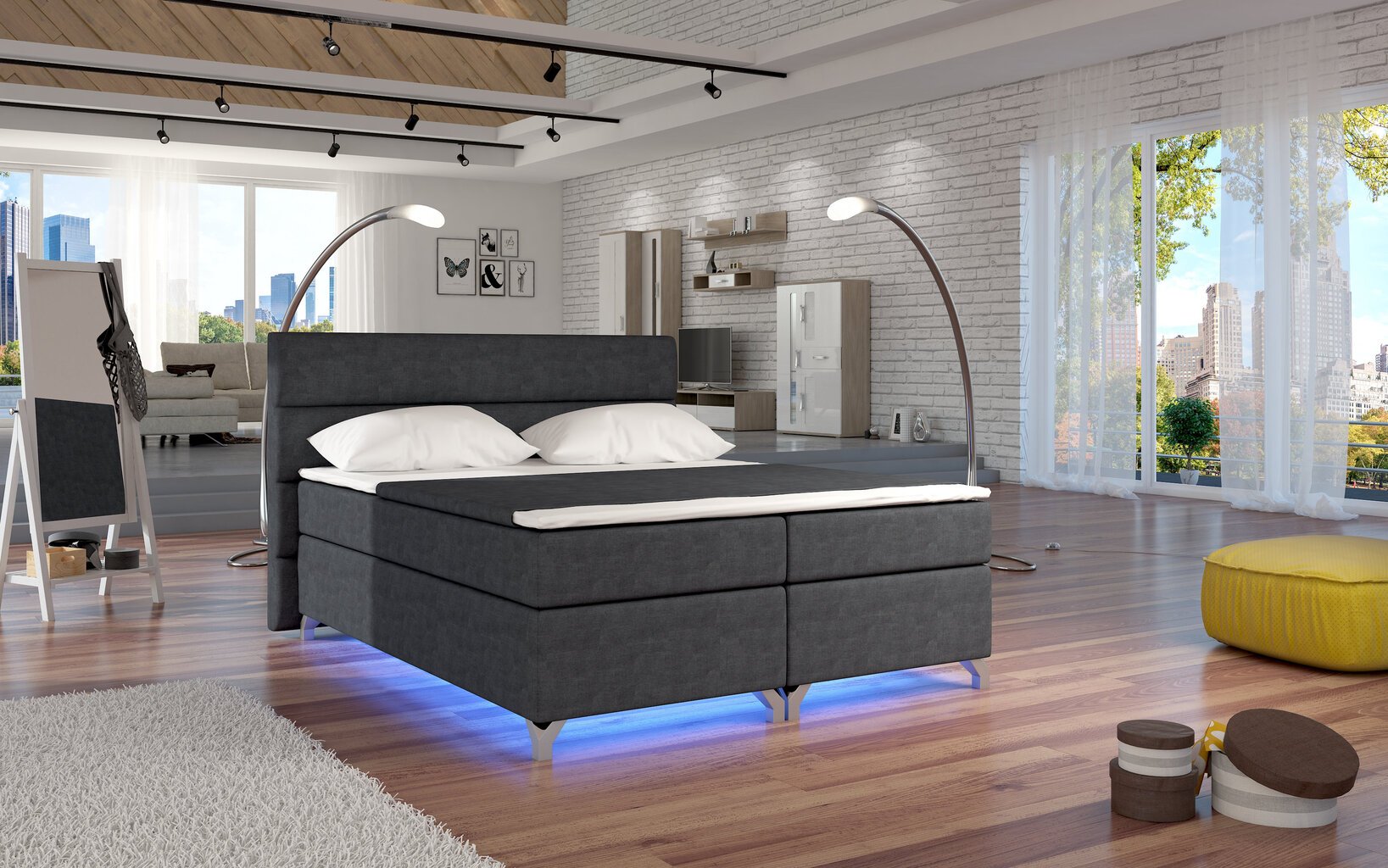 Lova NORE Amadeo su LED apšvietimu, 160X200 cm, pilka kaina ir informacija | Lovos | pigu.lt