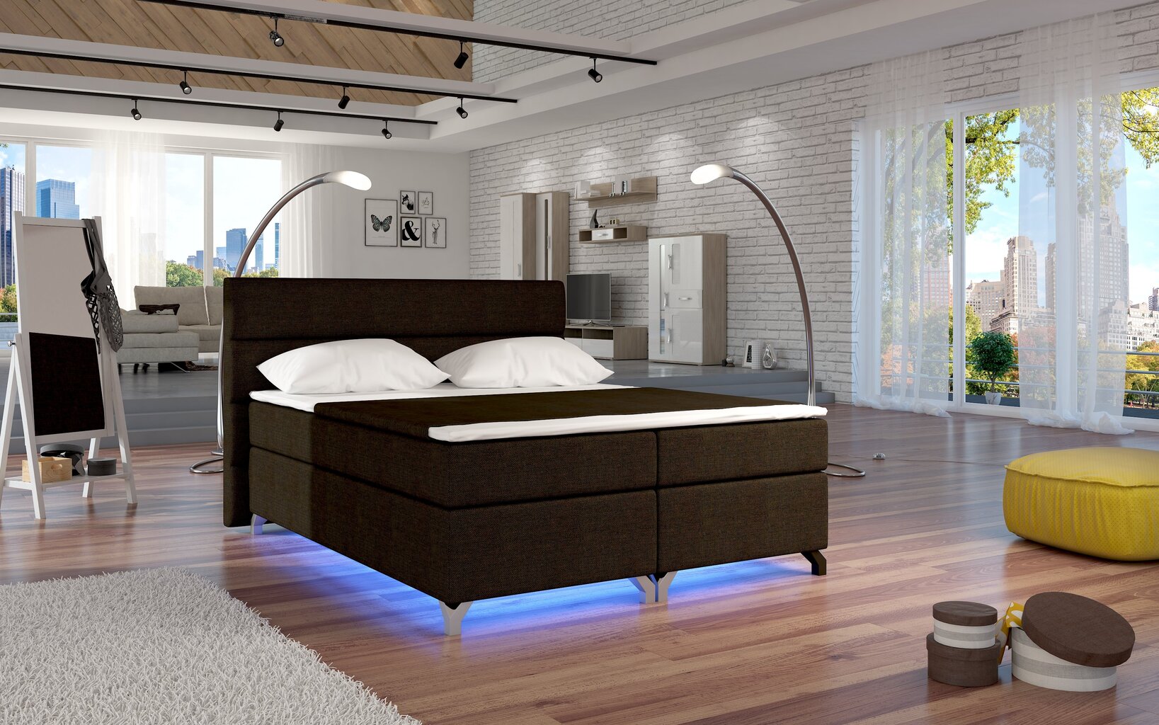 Lova NORE Amadeo su LED apšvietimu, 160X200 cm, ruda kaina ir informacija | Lovos | pigu.lt
