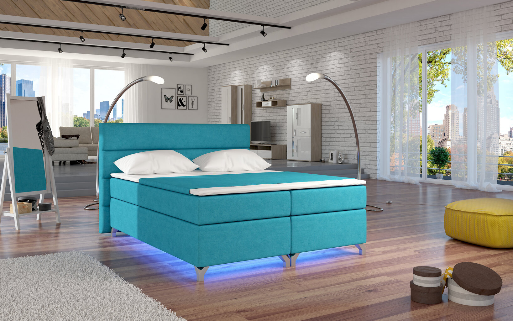 Lova NORE Amadeo su LED apšvietimu, 160X200 cm, mėlyna цена и информация | Lovos | pigu.lt