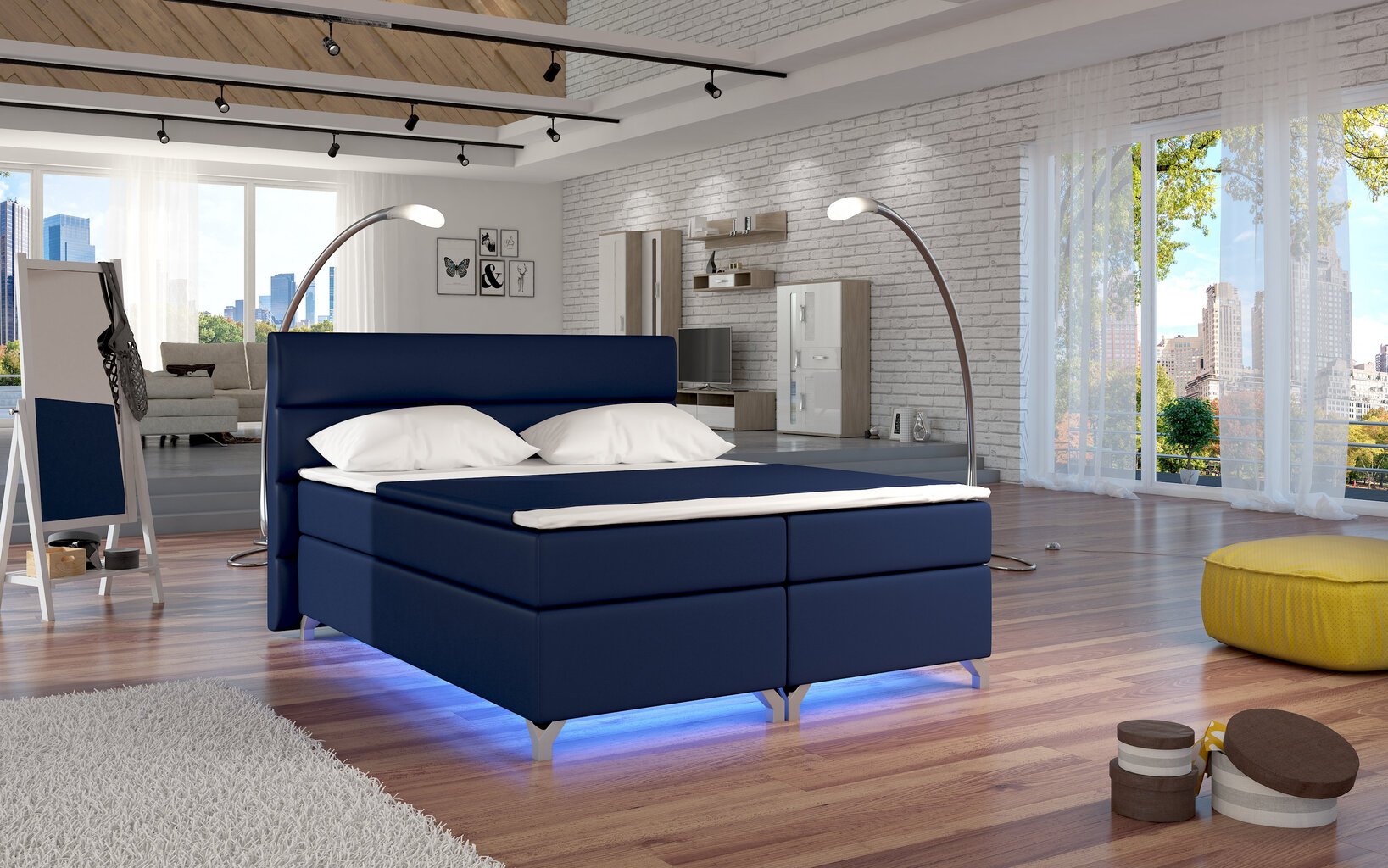 Lova NORE Amadeo su LED apšvietimu, 160X200 cm, mėlyna цена и информация | Lovos | pigu.lt
