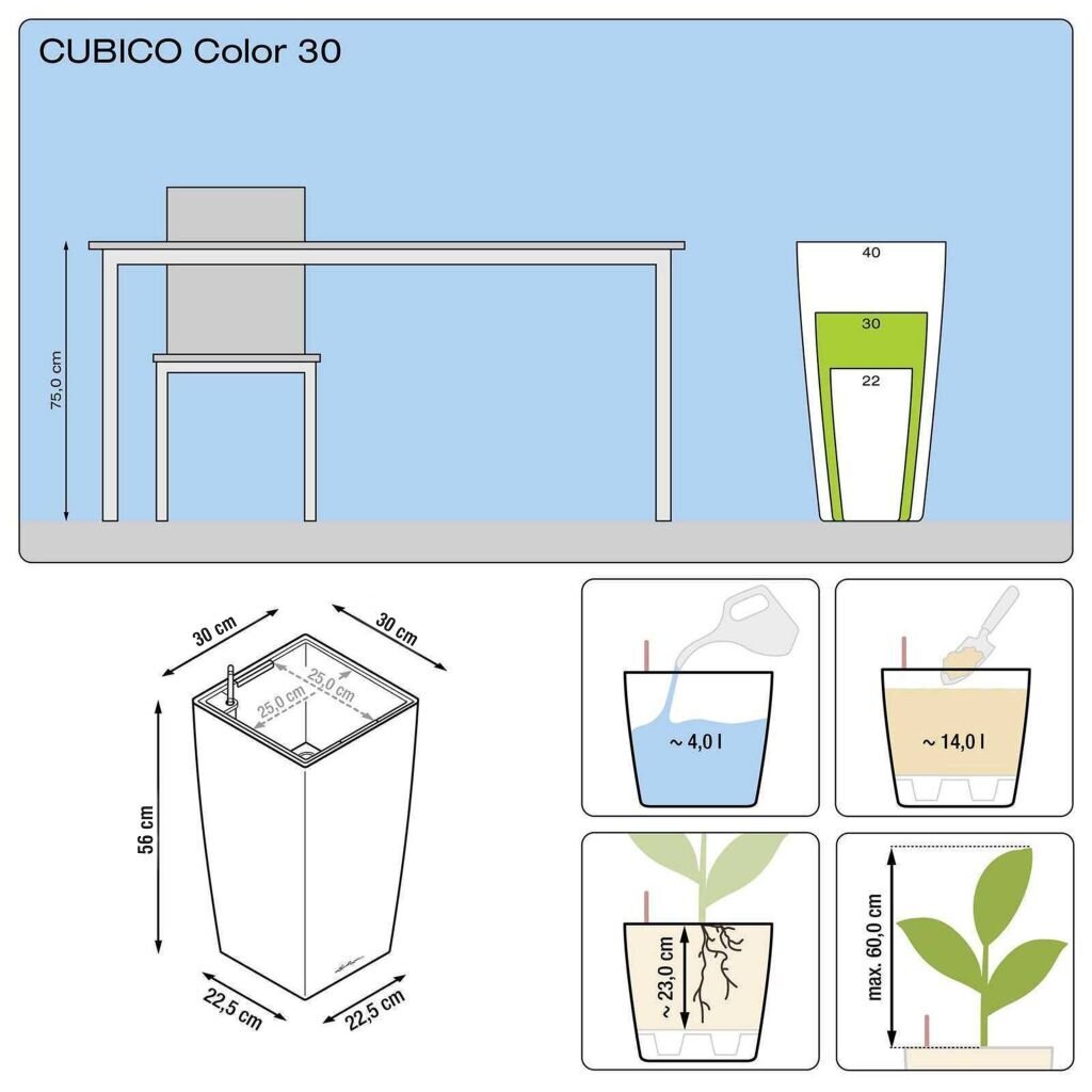 Vazonas Lechuza Cubico color 30 , pilka kaina ir informacija | Vazonai | pigu.lt