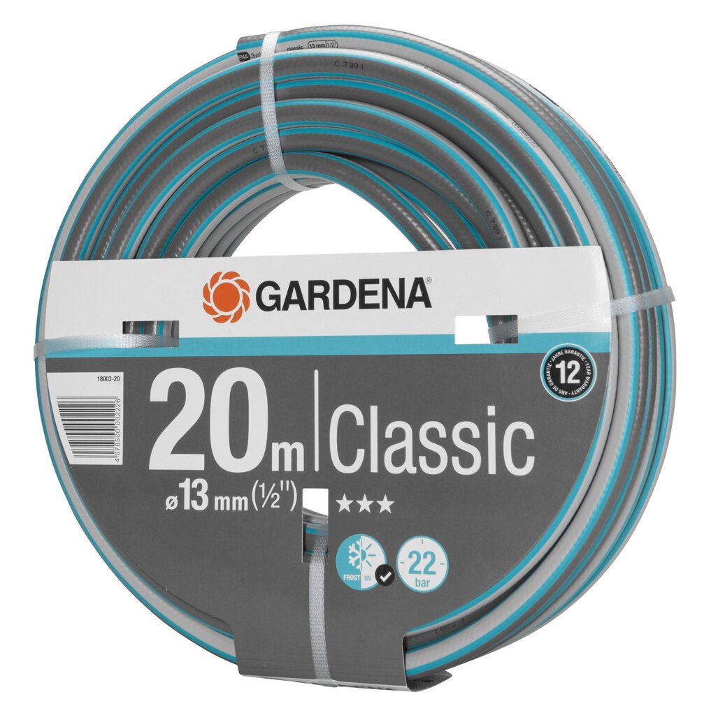 Gardena laistymo žarna Classic 20 m 1/2" kaina ir informacija | Laistymo įranga, purkštuvai | pigu.lt