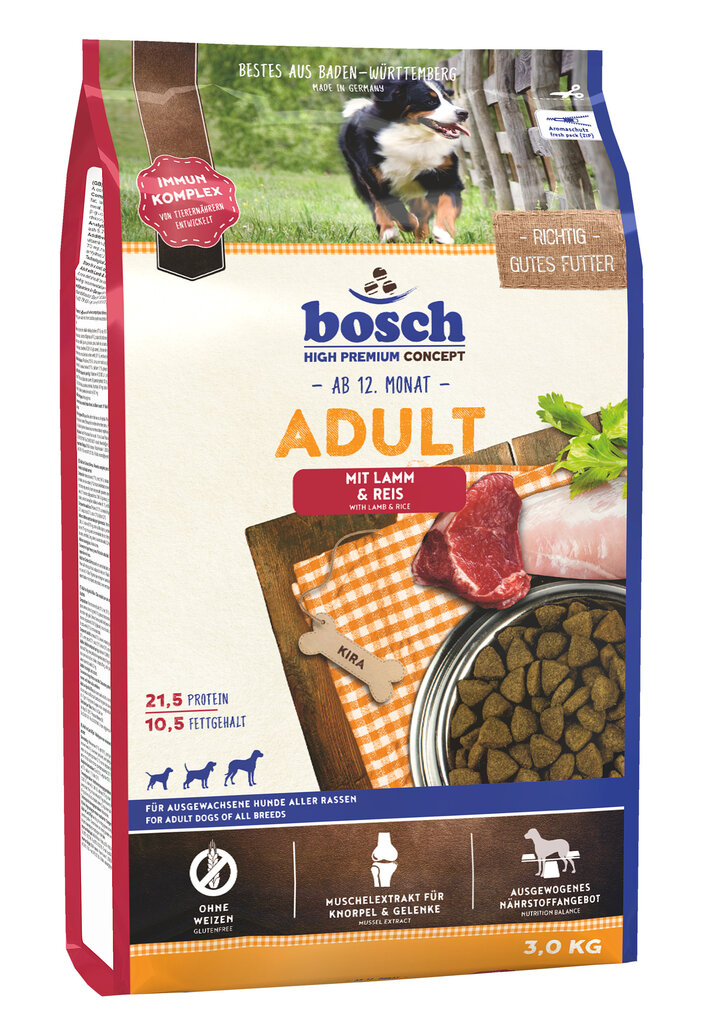 Bosch Petfood Adult Lamb & Rice (High Premium) 3kg kaina ir informacija | Sausas maistas šunims | pigu.lt