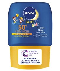 Солнцезащитный лосьон Nivea Sun Kids Extra Water Resistant SPF 50 + 50, 50 мл цена и информация | Косметика для мам и детей | pigu.lt