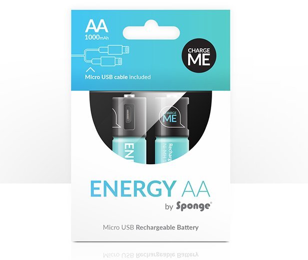 Sponge Energy AAA MicroUSB įkraunami elementai, 2vnt kaina ir informacija | Elementai | pigu.lt