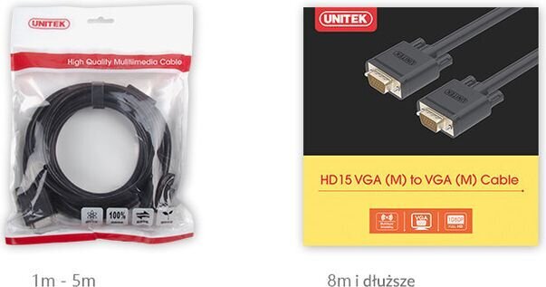 UNITEK Y-C512 Kabelis VGA HD15 M/M 8m, Y-C512 цена и информация | Kabeliai ir laidai | pigu.lt