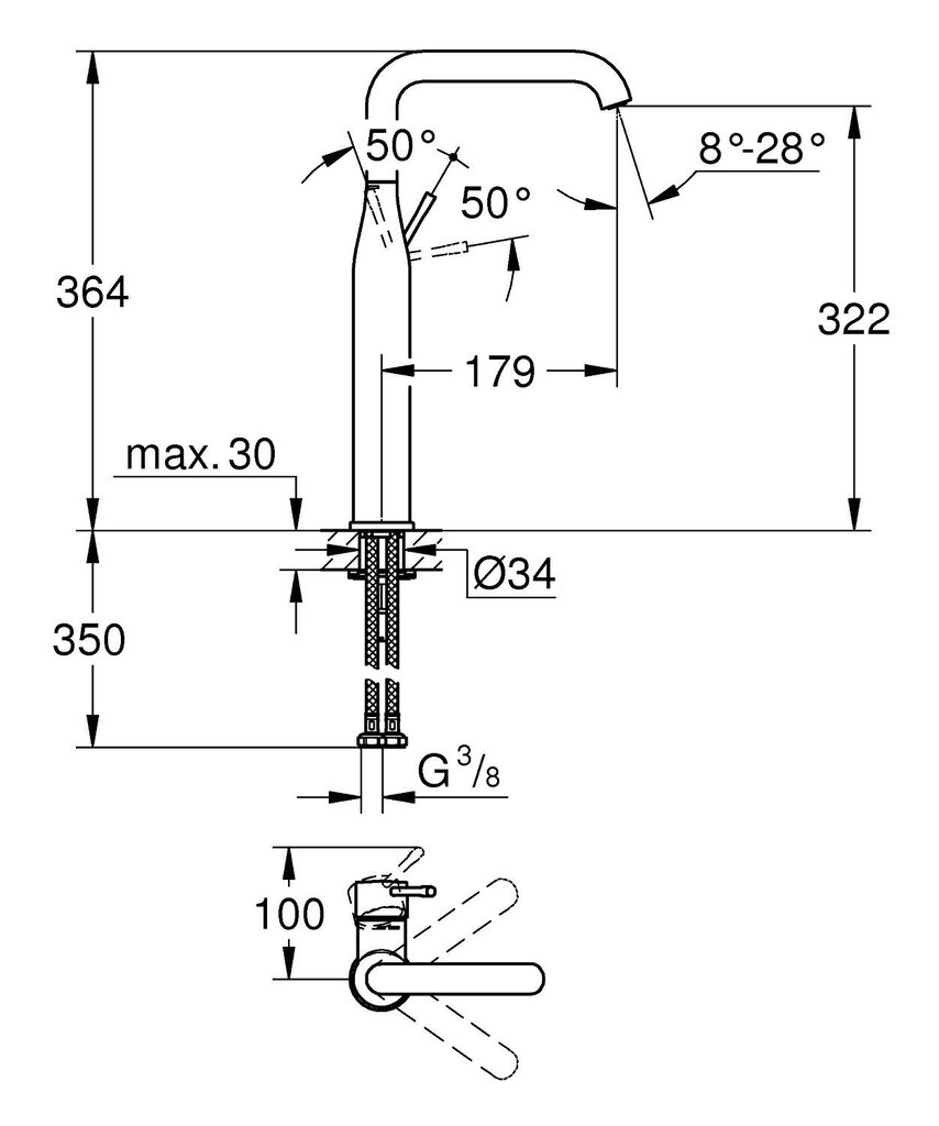 GROHE Essence praustuvo maišytuvas, XL dydis 32901001 цена и информация | Vandens maišytuvai | pigu.lt