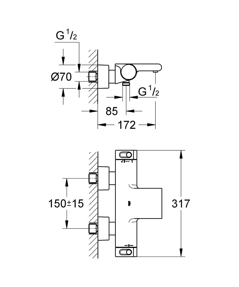 Grohe Grohtherm 2000 termostatinis vonios/dušo maišytuvas 34174001 kaina ir informacija | Vandens maišytuvai | pigu.lt