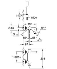 Grohe Essence vonios maišytuvas su dušo komplektu, chromas 33628001 kaina ir informacija | Vandens maišytuvai | pigu.lt