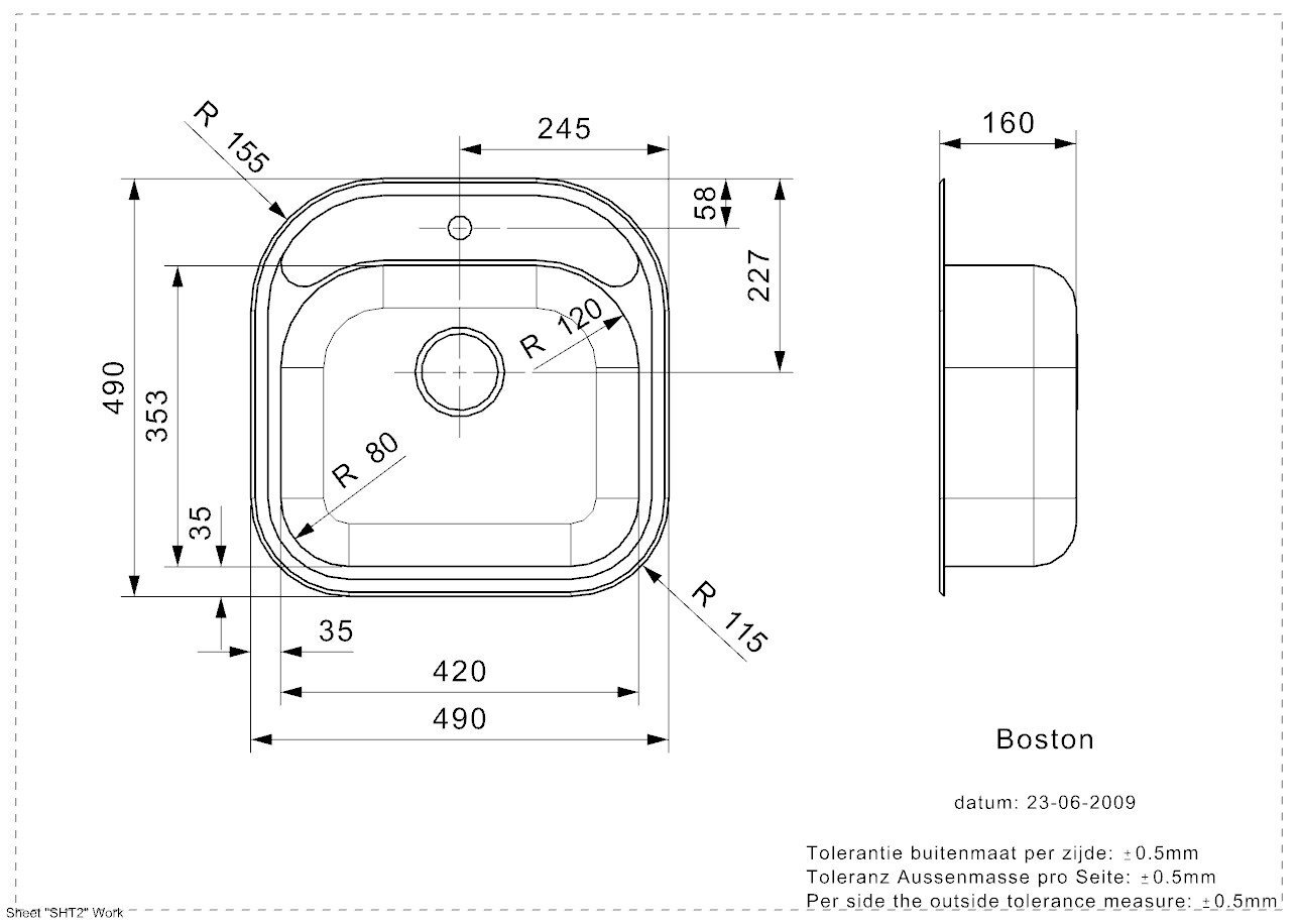 Nerūdijančio plieno virtuvinė plautuvė Reginox Boston (R), 48.5x48.5 cm kaina ir informacija | Virtuvinės plautuvės | pigu.lt
