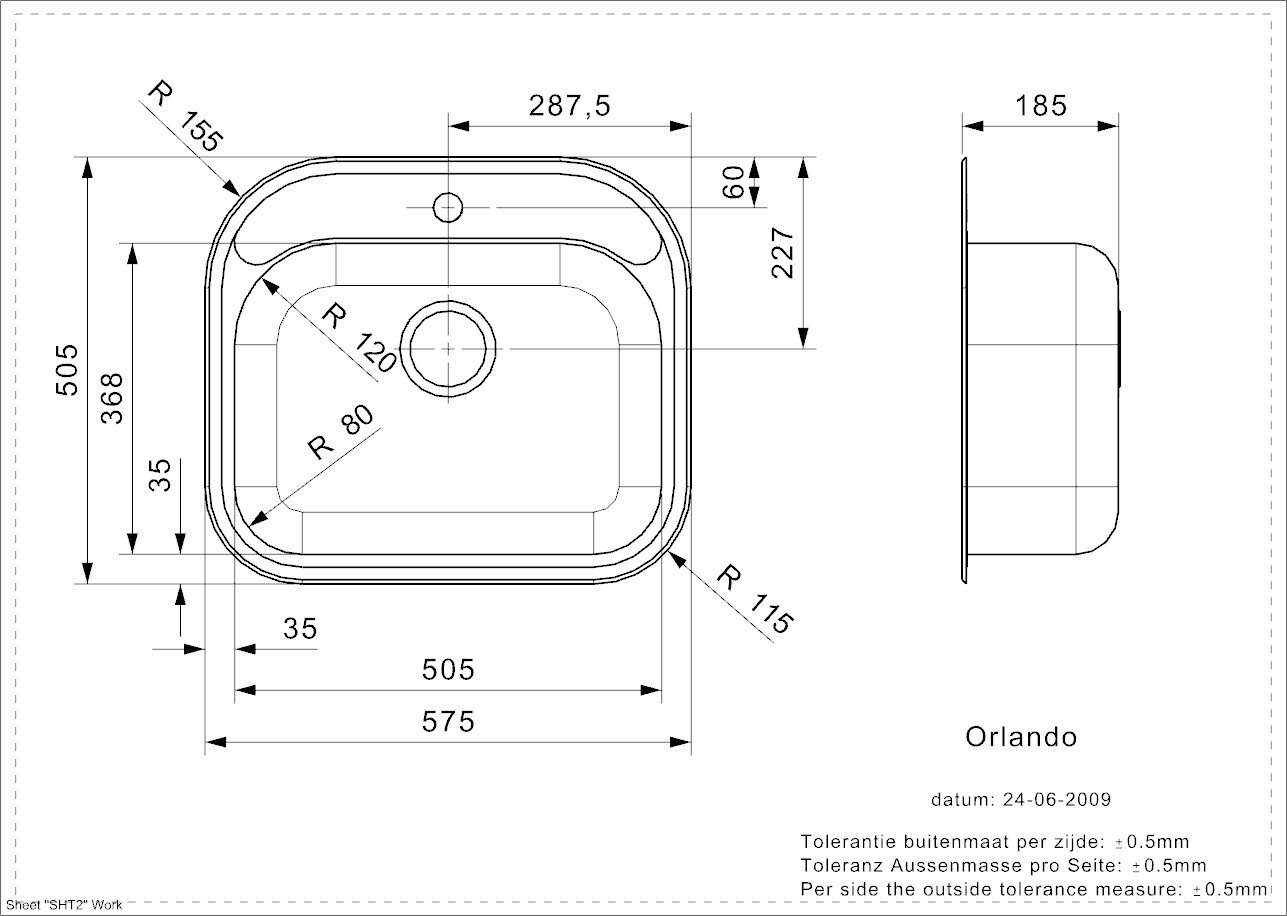 Nerūdijančio plieno virtuvinė plautuvė Reginox Orlando, 57.5x50.5 cm kaina ir informacija | Virtuvinės plautuvės | pigu.lt